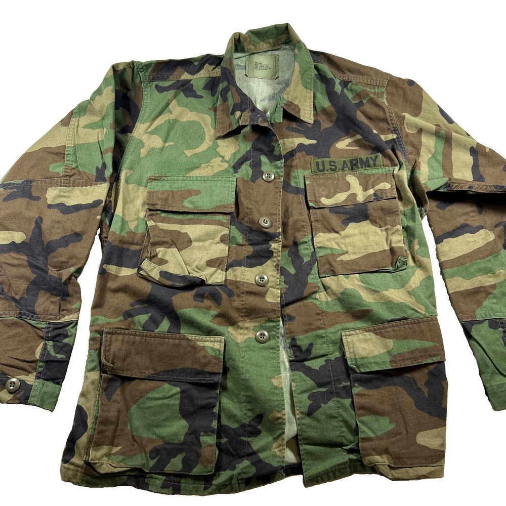 Vintage Military Issue US Army Jacket Shirt Small Short  Green Combat  Camo